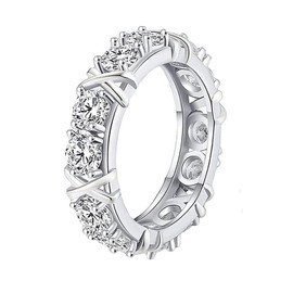 POYAMUSE Zircon Rhinestones Ring for Women, Moissanite Cross Rings for Women, Magnetology Lymphatic Therapy Rings - Silver 6