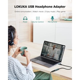LOKUKA USB to 3.5mm Audio Jack Adapter, External Sound Card USB to Aux Stereo Converter Hi-Res DAC Chip Compatible with Headphones Speakers PC Laptops Desktops Windows MacOS Linux - 12 inch
