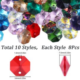SUNNYCLUE 1 Box 80Pcs 8 Colors Glass Octagon Crystal Beads Colorful Prism Bead Bulk Chandelier Replacement Connector Suncatcher Gemstone Faceted Loose Spacer Bead for DIY Lamp Hanging Pendant Jewelry