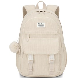 School Backpack for Teens, Large Corduroy Bookbag Cute 15.6 Inch Laptop Bag for Girls Women Lightweight Aesthetic High School College Back Pack for Student Nurse, Beige