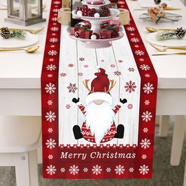 GELASGO Christmas Table Runner Decoration, 14*72 Inch Christmas Tablecloth with Santa Elk and Tree Table Decor for Family Restaurant Party Decoration (Santa Claus)