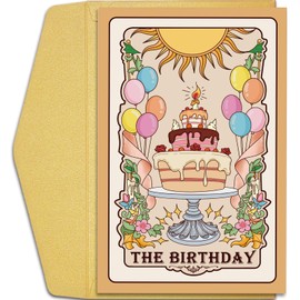 Qiliji Mystical Birthday Card for Women Men, Tarot Themed Birthday Card for Him Her, Witchy Magic Birthday Card for Sister Bestie, Retro Astrology Birthday Card