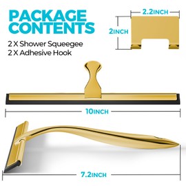 ALFLOD 2PACK 10-Inch Golden All-Purpose Shower Squeegee for Shower Doors, Tile Shower Walls, Bathroom, Window, Glass and Car Windshield, Mirrors and Kitchen-Stainless Steel