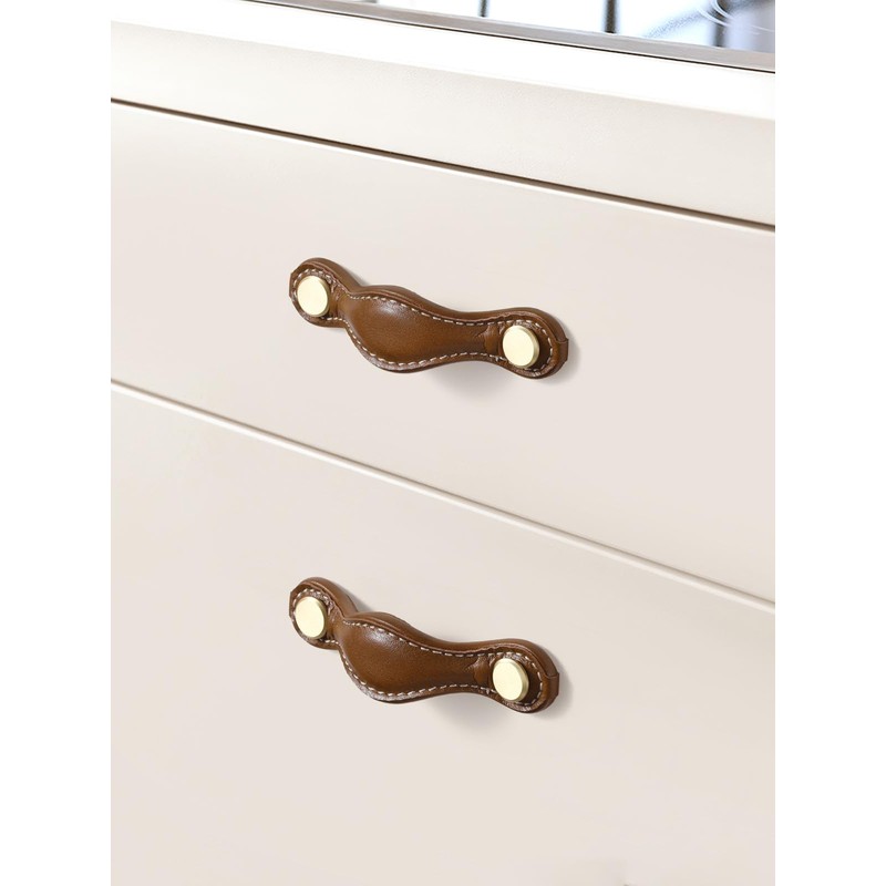 JIASENBAO Brown Leather Drawer Pulls 5 Pack 3"(76mm) Leather Handles