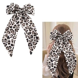 Cheetah Print Bow Hair Clips for Women Large Bowknot French Hair Barrettes Leopard Print Hair Bows Ribbons Clip for Women Girls Ribbon Bowknot Hair Clip with Long Tail