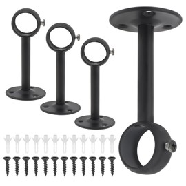 HOJLKLD Curtain Rod Brackets, 4 Pcs Stainless Steel Heavy Duty Curtain Rod Bracket for Ceiling Curtain Rod for 32mm Curtain Rods, Black (4, 32mm)