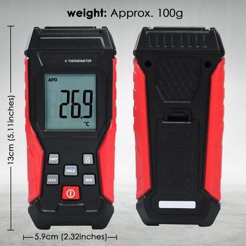 Digital K Type Thermometer with Two Thermocouple Probes, -328°F~2501°F Single