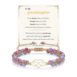 Sistble Granddaughter Gifts from Grandma, Granddaughter Bracelet Jasper Beaded Bracelets Gold Infinity Heart Bracelet To My Granddaughter Birthday Gifts Back to School Christmas Stocking Stuffers
