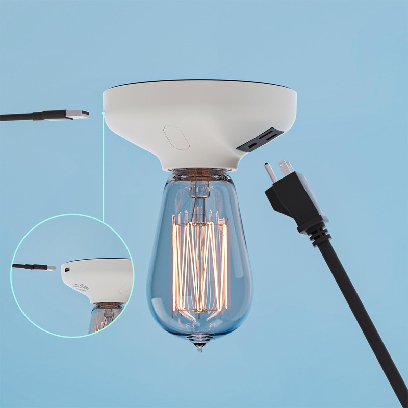 3-in-1 Light Socket Adapter with USB (5V/2A) & Outlet -
