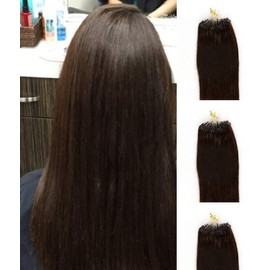 Hair Faux You 22inch 100 Gram Micro Ring Hair Extensions # 2 Darkest Brown 1g/Strand Silky Straight Micro Ring Loop Remy Human Hair Extensions