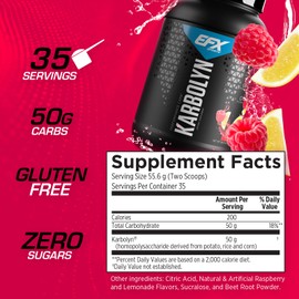 EFX Sports Karbolyn Fuel | Fast-Absorbing Carbohydrate Powder | Carb Load, Sustained Energy, Quick Recovery | Stimulant Free | 37 Servings (Raspberry Lemonade)