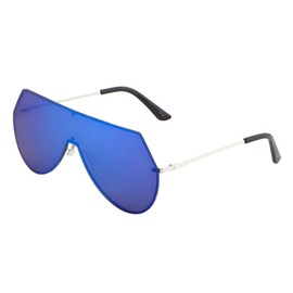 Dweebzilla Rimless Oversized Flat Top Shield Aviator Sunglasses (Silver Frame, Blue Iridium Mirror)