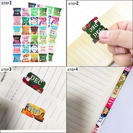 48 Pieces Colorful Monthly Adhesive Tabs, 2 Sheets Monthly Divider Tabs, Durable Waterproof Monthly Calendar Index Tabs for Planners Journal and Notebook Organizations