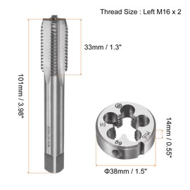 sourcing map Taps and Die Sets M16 x 2 Metric Left Hand Thread with Straight Groove and Round Die