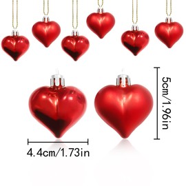 HAIKING Heart Shaped Baubles, 12 PCS Red Glitter Heart Shaped Ornaments for Christmas Tree Party Decor, Valentine's Day Hanging Ornaments (1.73 * 1.96in)