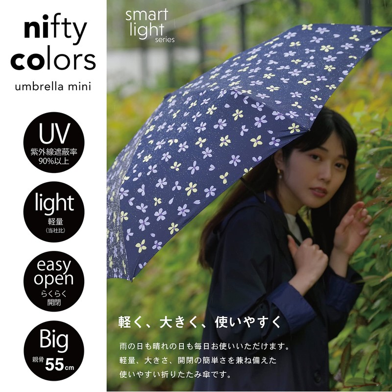 Nifty Colors 1540BK Folding Umbrella, Ruffle Carbon Lightweight Mini 55
