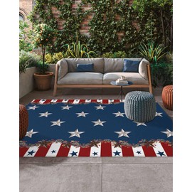 Independence Day Country Star Outdoor Rug 4x6ft, Waterproof Indoor Outdoor Rug for Patio, 4th of July Camping Carpet Mat Outside Area Rug for RV Picnic Beach Balcony Deck Backyard