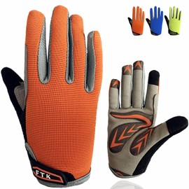 Kids Cycling Gloves Full Finger Gel Padded Anti Slip Value Pair, Bike Gloves Girls Boys Junior Good Grip Breathable for MTB BMX Dirtbike Ridding Sport Outdoor(L,Coral)