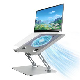 Craftreasure Laptop Stand with Cooling Fan, Adjustable Height,Portable and Foldable, Compatible with All 10-17.3" Laptops and Tablets（Thickened and Enlarged Silicone Pad）