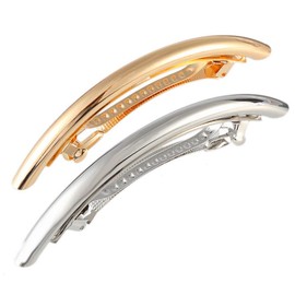 2Pcs Fashion Simple French Style Barrette Slim Thin Metal Hair Clip Barrette Hair Jewellery for Women Girl Teen Hair Styling Accessorie, 4.5 Inches Long (Silver + Gold)