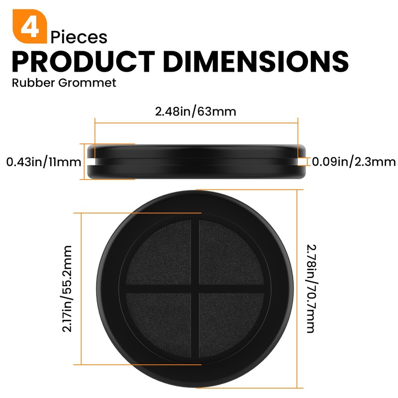 Firewall Rubber Grommets 2-1/8" ID 2-1/2" Drill Hole Double-Sided Hole