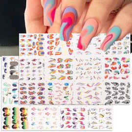 24 Sheets Summer Nail Art Stickers Decals Doodle Ocean Ripple Watermark Nail Stickers Marbled Art Graffiti Design Nail Decals Water Transfer Nail Art Supplies for DIY Nail Decorations for Women