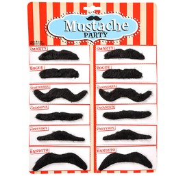 Road Island Novelty 3.5" Black Fake Mustaches, Pack of 12