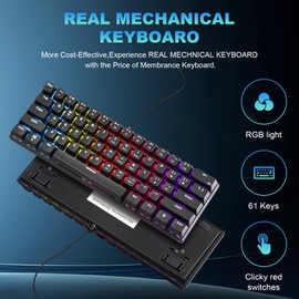 Gaozen 60% Wired Mechanical Gaming Keyboard RGB Backlit Anti-Ghosting Compact 61-Keys Mini Keyboard with Red Switch | for Windows Laptop PC Gamer Office Typist