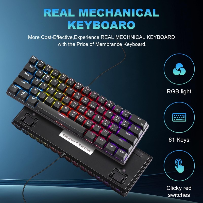 Gaozen 60% Wired Mechanical Gaming Keyboard RGB Backlit Anti-Ghosting Compact