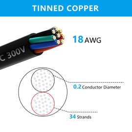 18 Gauge 8 Conductor Electrical Wire, 50FT/15M Thermostat Wire,18AWG PVC Stranded Tinned Copper 8 Wire Cable, Flexible Extension Cord