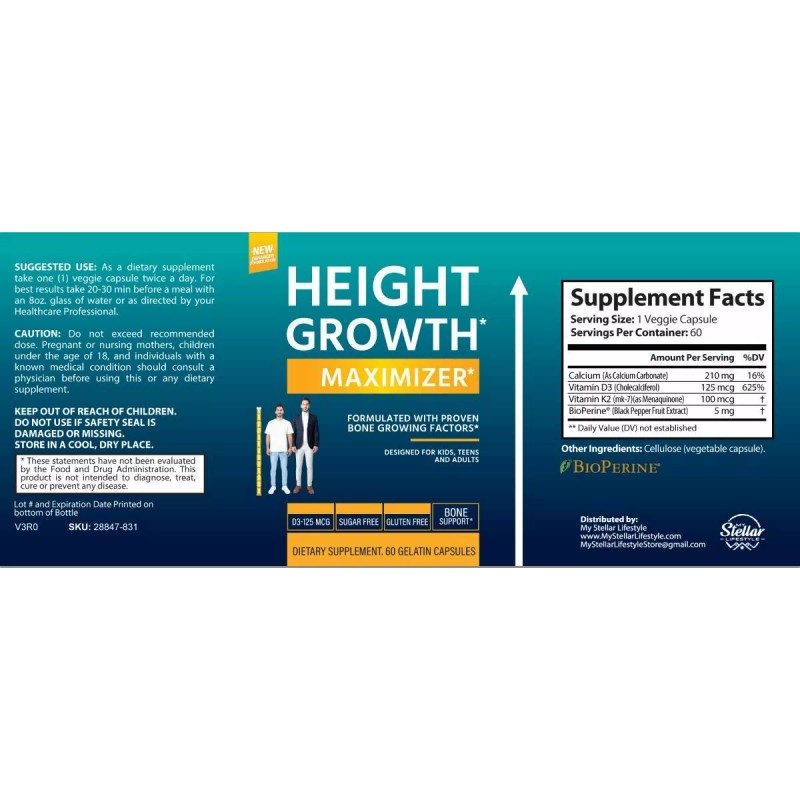 HEIGHT GROWTH MAXIMIZER-Get taller and INCREASE BONE GROWTH! 60 Capsules