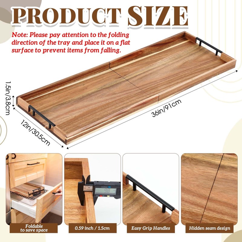 Teenyyou 36"x 12" Extra Large Ottoman Tray with Handle Acacia