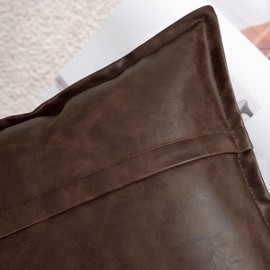 JASEN Faux Leather Decorative Throw Pillow Covers Modern 18x18 inch, Farmhouse Cushion Cases Luxury Pillowcases for Couch Bed Sofa Living Room Set of 2 (Dark Brown, 18" x 18")