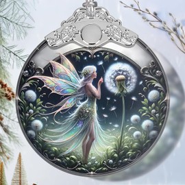 Stained Glass Dandelion Fairy Christmas Ornament - Holiday Home Decor - Tree Decoration - Gift Exchange Present Ideas