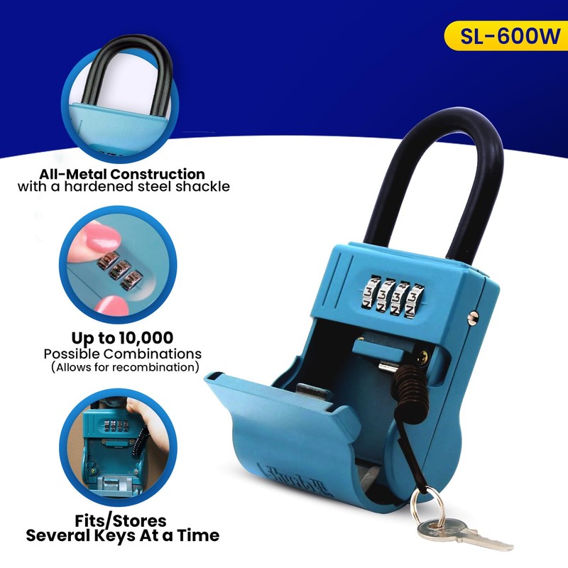 ShurLok SL-600W Numbered Key Storage Combination Lock Box, Blue