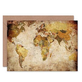 WORLD MAP VINTAGE CARTOGRAPHY BLANK GREETINGS BIRTHDAY CARD ART