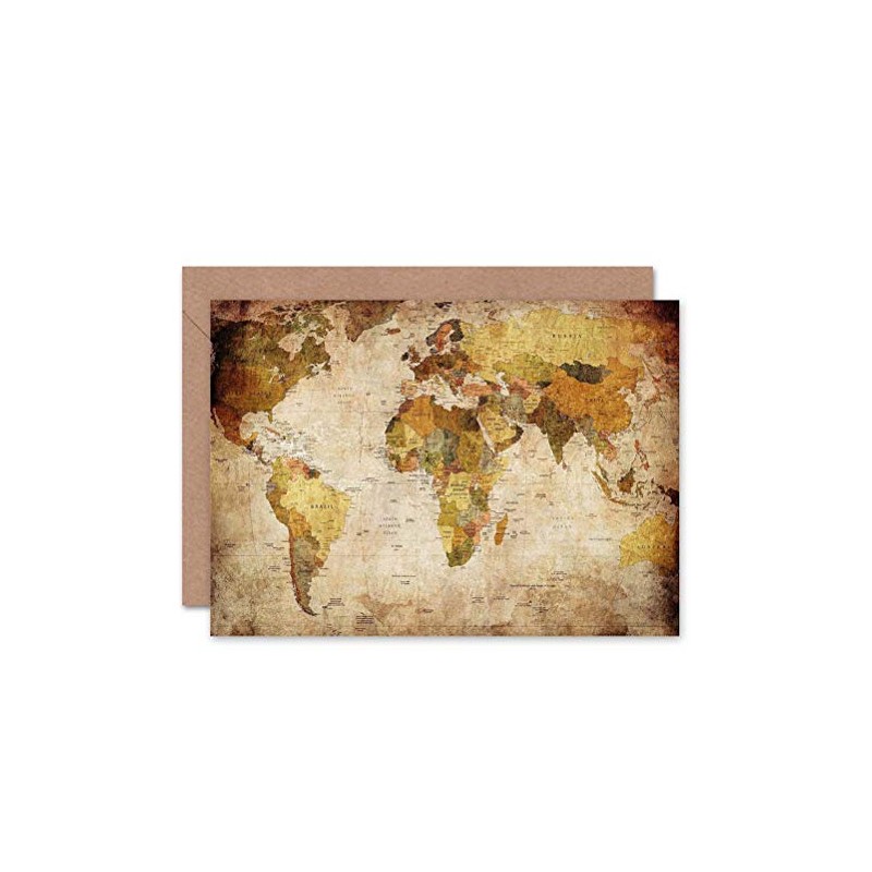 WORLD MAP VINTAGE CARTOGRAPHY BLANK GREETINGS BIRTHDAY CARD ART