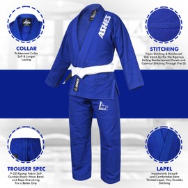 Ashes Sports IBJJF Ultra Light BJJ Brazilian Jiu Jitsu Gi for Kids with Preshrunk Fabric and Free Belt (Blue, M0)