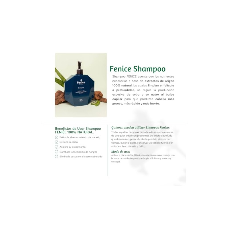FENICE Shampoo Anticaida, Ayuda a Reducir la Caída del Cabello