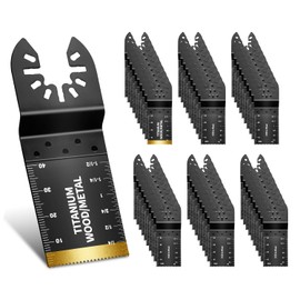 Hiinny 60PCS Oscillating Tool Blades, Professional Universal Titanium Oscillating Saw Blades Multitool Blades Kits for Wood Plastics Metal, Dewalt Ryobi Fein Milwaukee（2 titanium blade 58 wood blades）