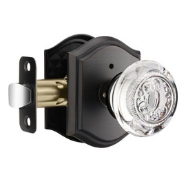 CLCTK Glass Door Knobs Interior with Lock, Crystal Privacy Oil Rubbed Bronze Door Knobs for Bedroom Bathroom, 1 Pack