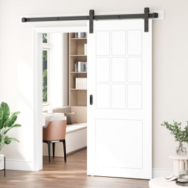 DELAVIN 30 x 84 in White Barn Door with 5 FT Sliding Door Hardware Kit & Handles, Sliding Barn Door Covered with Waterproof & Scratch-Resistant PVC Finish, Modern Barn Door Easy Install, Nine Grid