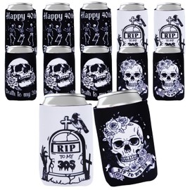 Death to My 30s Birthday Decorations - Refevor 12PCS 40th Birthday Decorations Can Coolers for Women Men Gothic Rip to My 30s Can Cooler Decoration Can Sleeves Decor Happy 40th Birthday Decor supplies