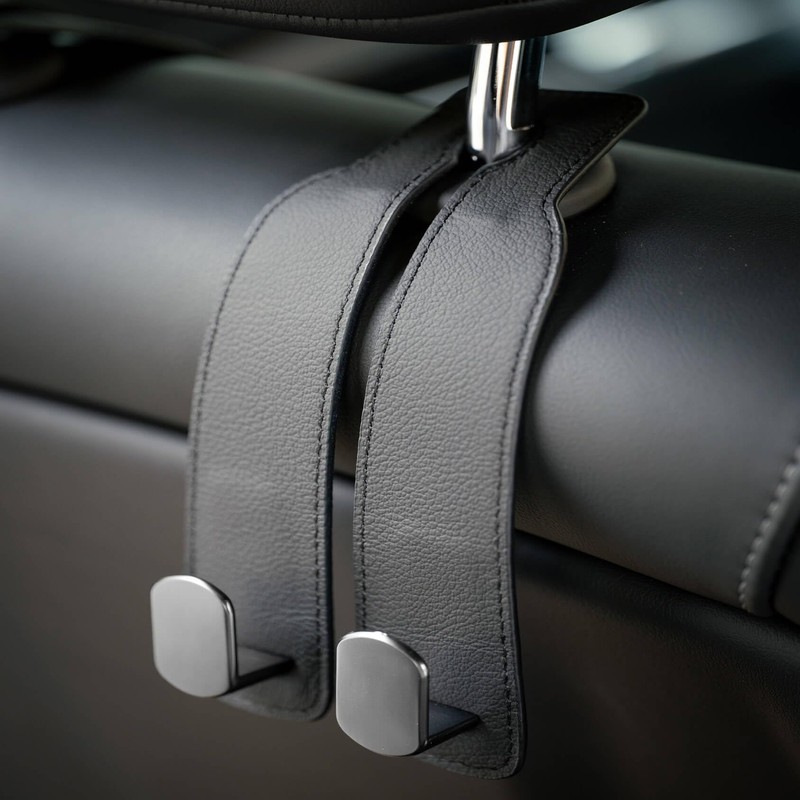 Jayanes Genuine Leather Car Seat Hooks for Headrest - Flexible