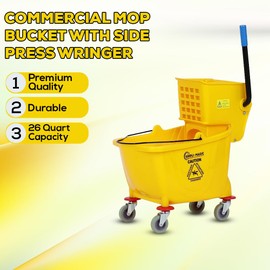 Simpli-Magic 79358 Commercial Mop Bucket with Side Press Wringer, 26 Quart, 14.75"L x 12.95"W x 19.95"H, Yellow