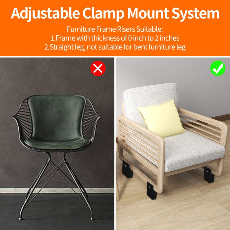 4Pack Bed Risers with Adjustable Screw Clamp, Fit Thickness of