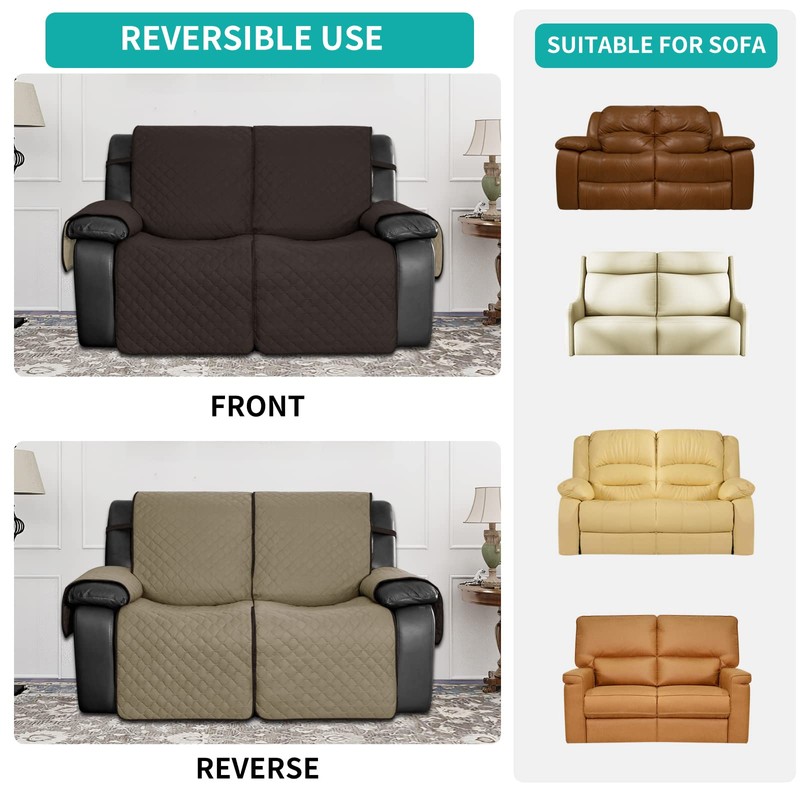 Easy-Going Waterproof Recliner Loveseat Sofa Cover with Pocket, 1-Piece Reversible