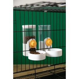 Kenond 40oz Hanging Automatic Rabbit Food Water Dispenser, Auto Gravity Dog Feeder and Waterer Set, Cage Cat Food Bowl Dog Feeding Station for Ferret and Kitten Bunny Chinchilla Hedgehog Puppy(White)