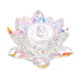 Colorful Crystal Glass Lotus Flower Nail Cup with Lid Acrylic Nail Liquid Powder Sequins Holder Container Dappen Dish for Monomer Nail Art Beauty Tools Jewelry Storage Candleholder Decoration (Large)