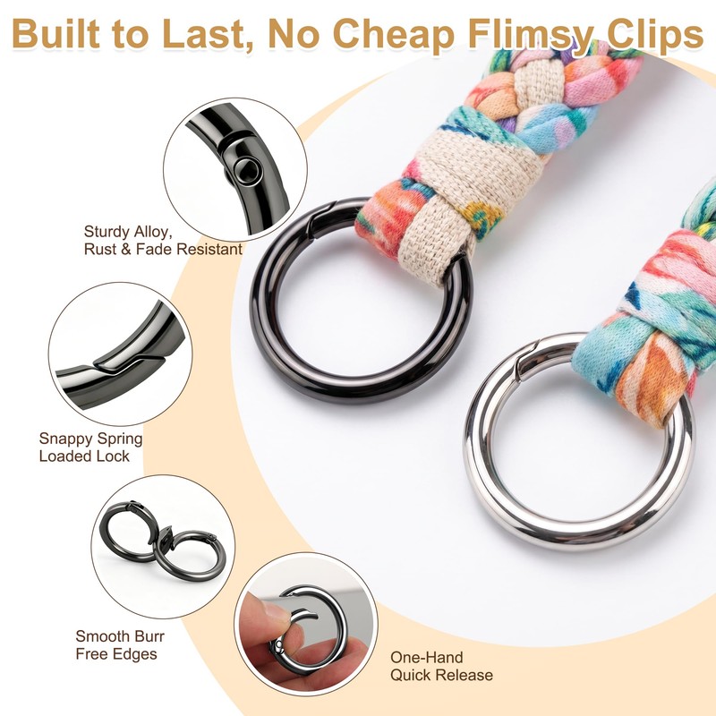 4 Sizes Metal Round Carabiner Clips with Spring O Ring,